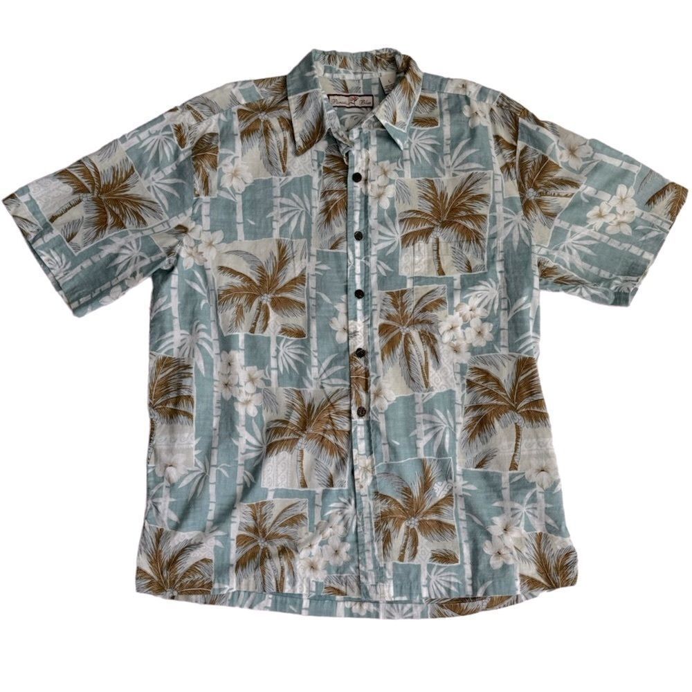 Paradise Blue Tropical Hawaiian Resort 100% Cotton Shirt Short Sleeve SZ L